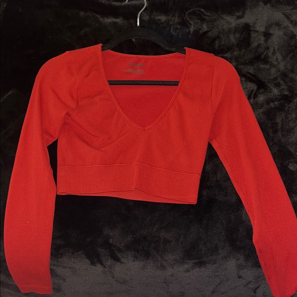 Garage Red V-Neck Crop Top